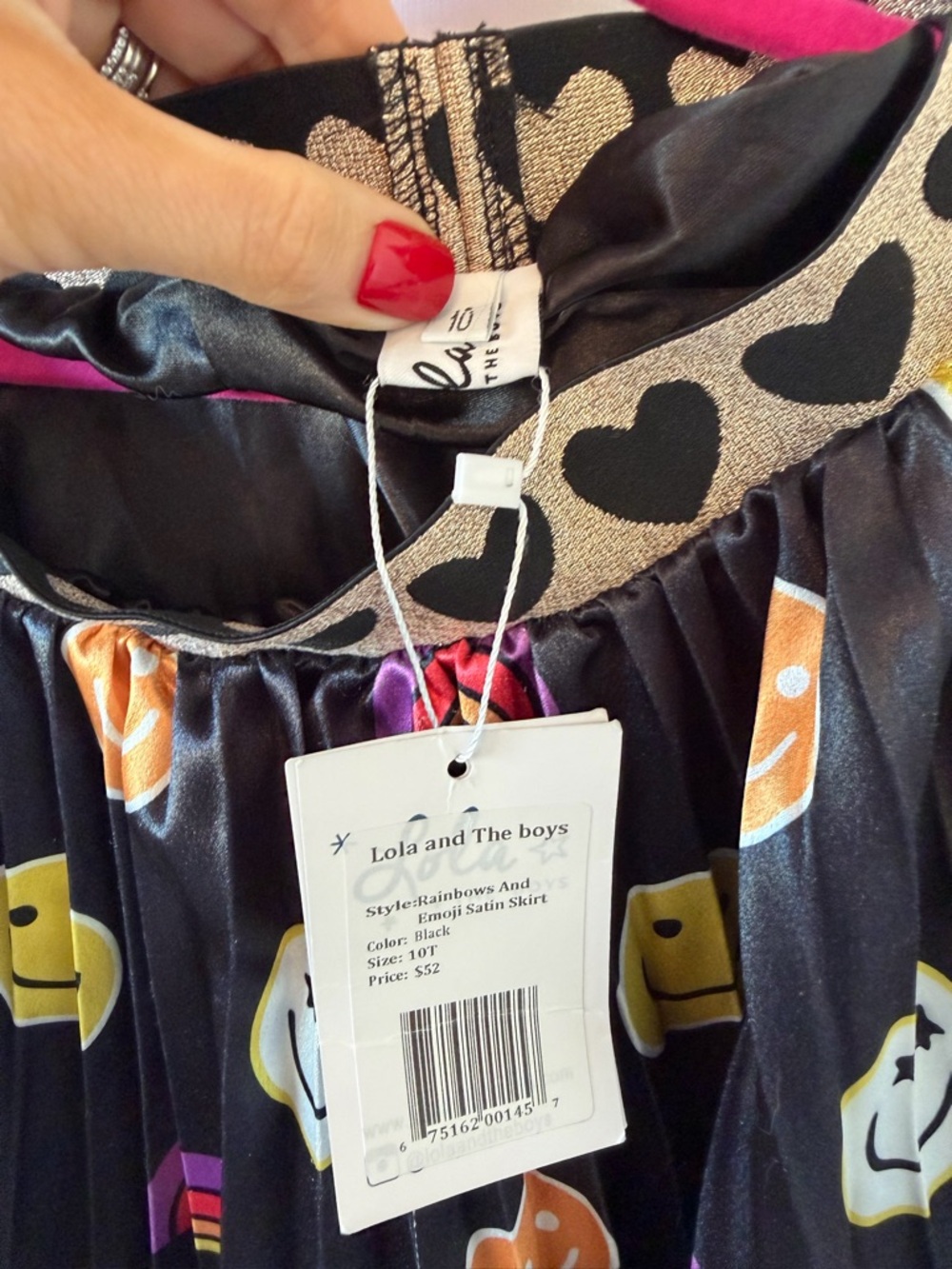 NWT Lola and the Boys Girls' Black Skirt with Smiley & Rainbow Print Size 10 - Picture 2 of 2